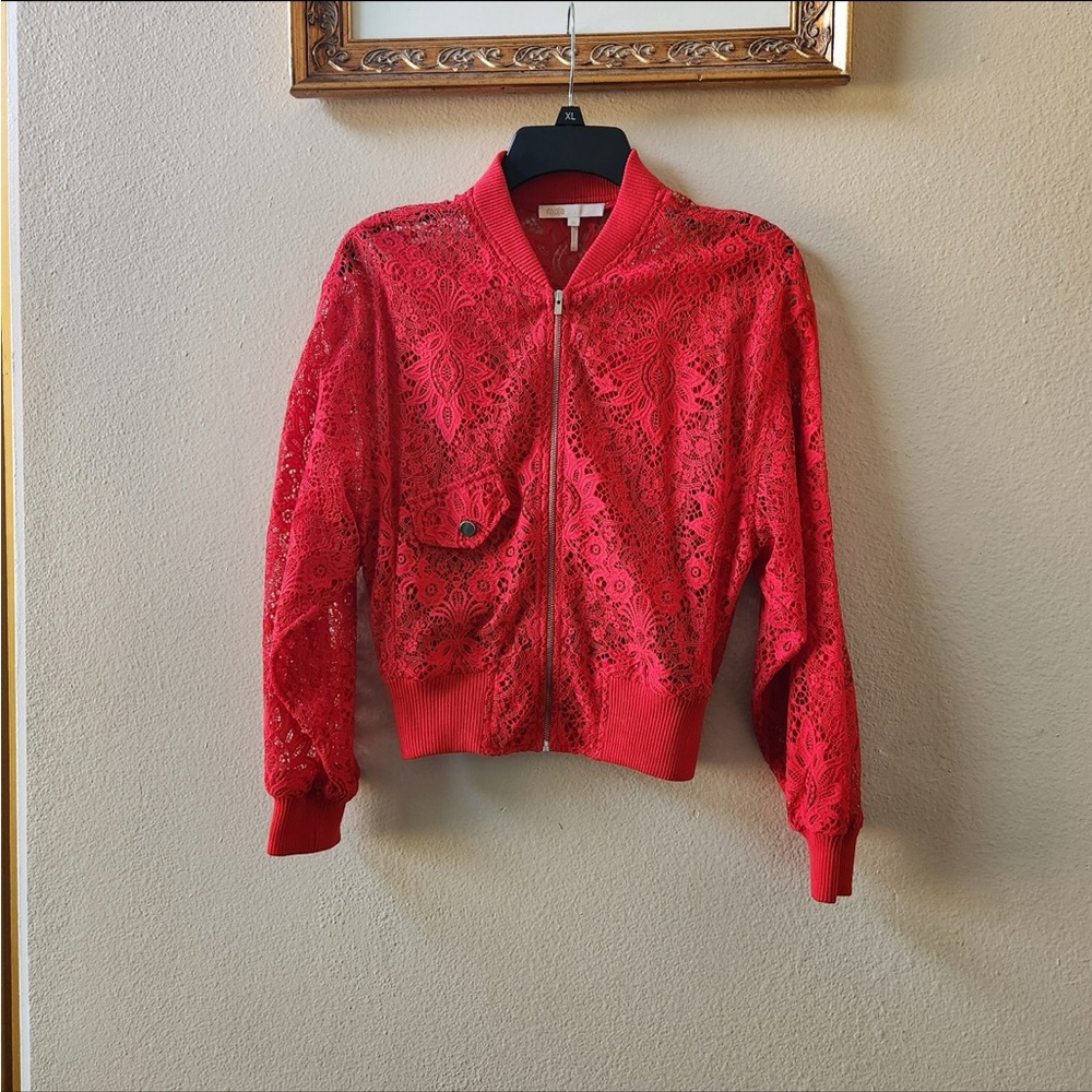 Maje Belem Red Lace Bomber Jacket size 36